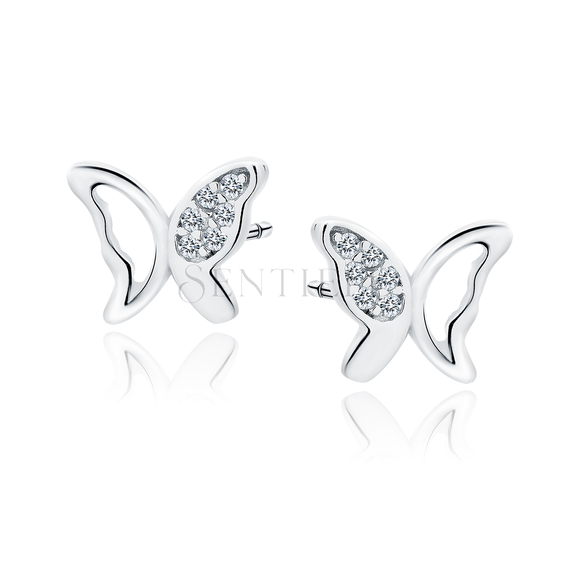 Silver (925) earrings butterflies with white zirconias