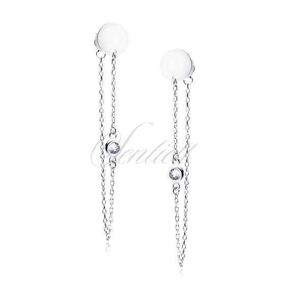 Silver (925) earrings circle with white zirconia on chain