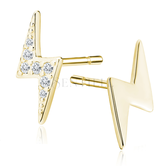 Silver (925) earrings - gold-plated lightning with zirconias and lightning without zirconias