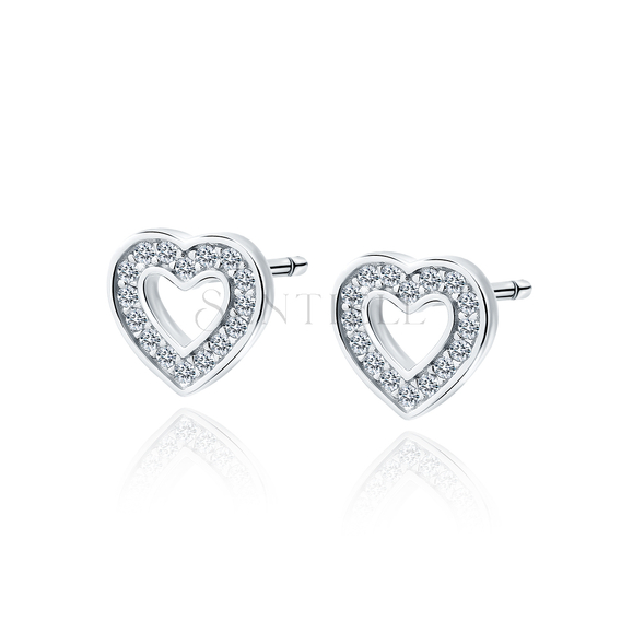 Silver (925) earrings heart with zirconias