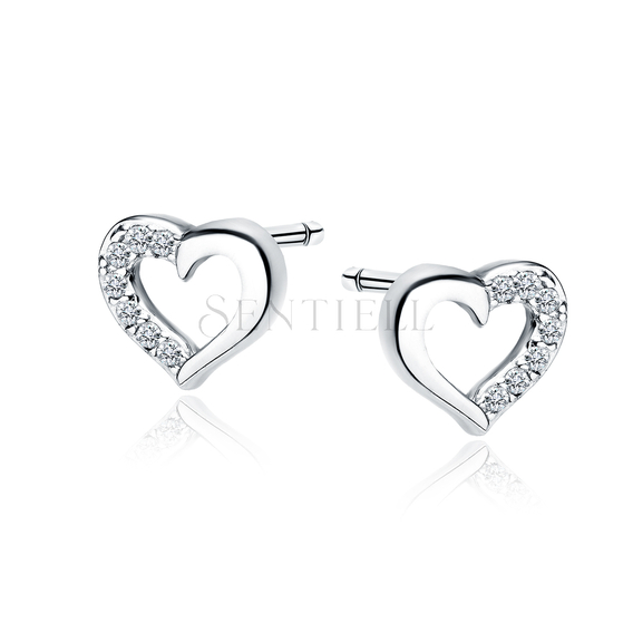 Silver (925) earrings - hearts with white zirconias