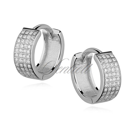 Silver (925) earrings hoop with four rows of zirconia