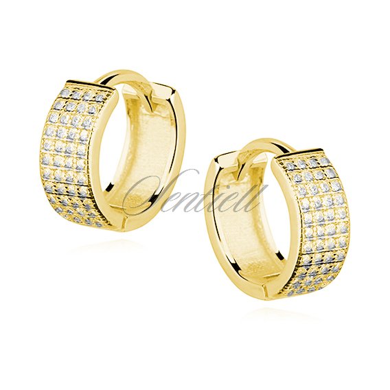 Silver (925) earrings hoop with four rows of zirconia, gold-plated