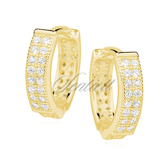 Silver (925) earrings hoop with two rows of zirconia, gold-plated