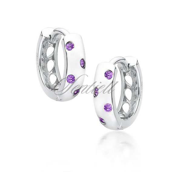 Silver (925) earrings hoop with violet zirconias
