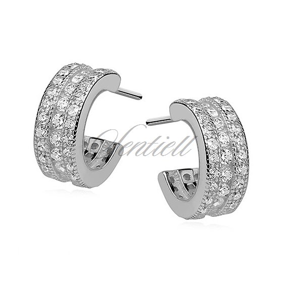 Silver (925)earrings open hoop with three rows of zirconia