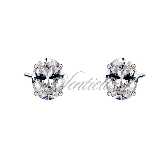 Silver (925) earrings oval white zirconia 5mm x 7mm