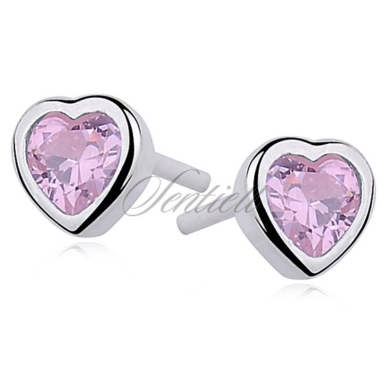 Silver (925) earrings pink zirconia heart