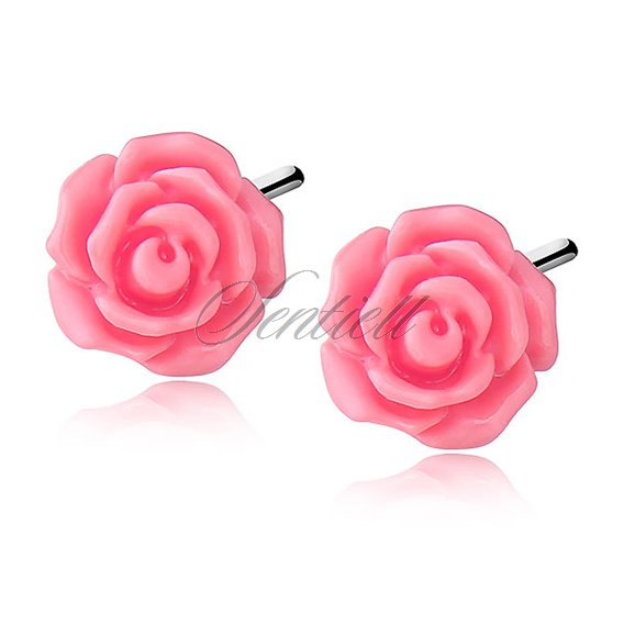 Silver (925) earrings roses - light coral