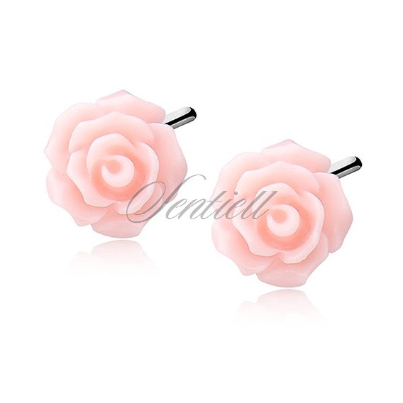 Silver (925) earrings roses - light pink