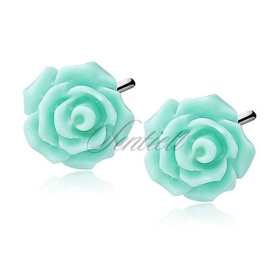 Silver (925) earrings roses - medium turquoise