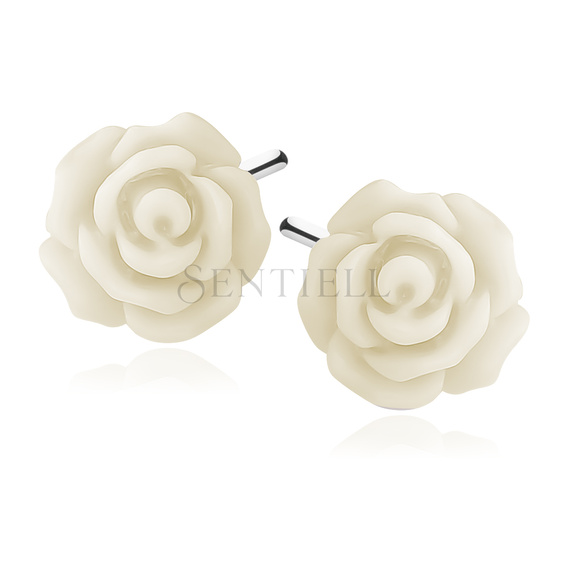 Silver (925) earrings roses - new white