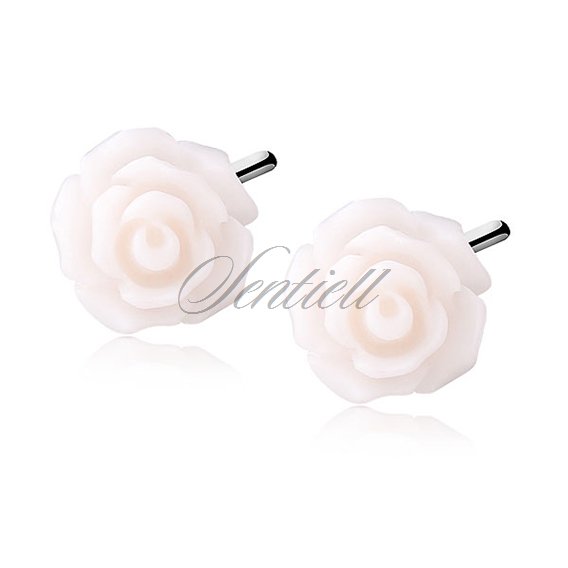 Silver (925) earrings roses - new white