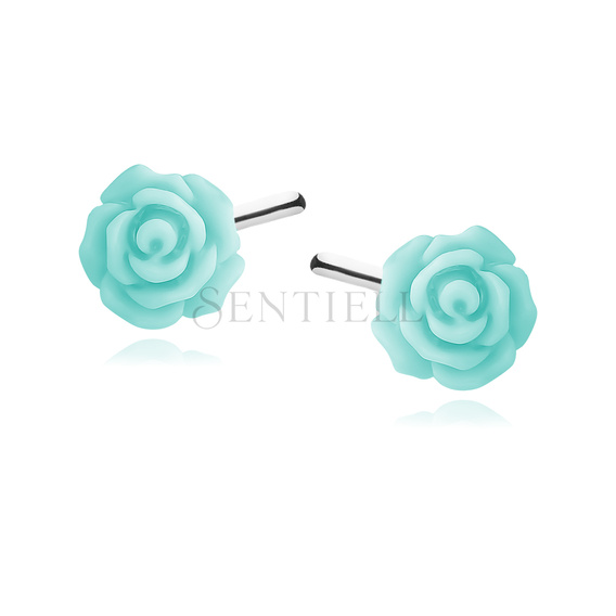 Silver (925) earrings roses - turquoise