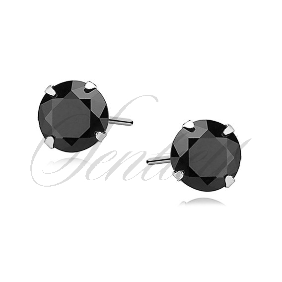 Silver (925) earrings round black zirconia diameter 5mm