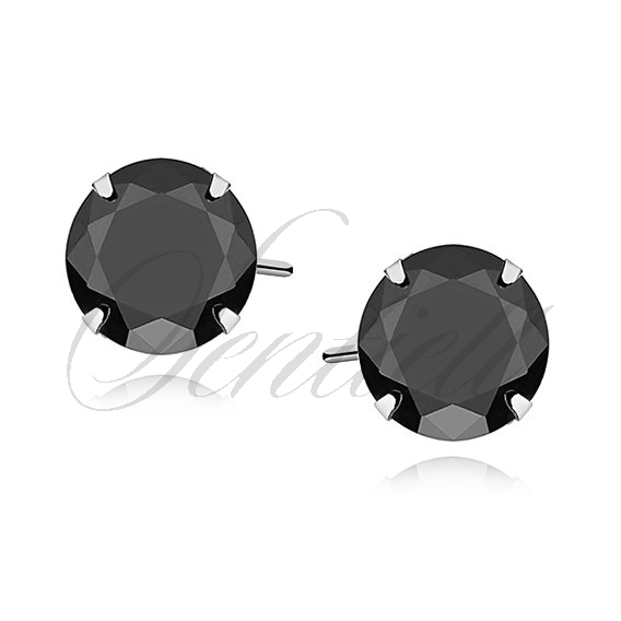 Silver (925) earrings round black zirconia diameter 7mm
