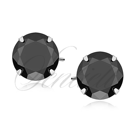 Silver (925) earrings round black zirconia diameter 8mm