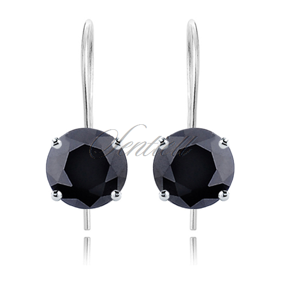 Silver (925) earrings round zirconia diameter 6mm black