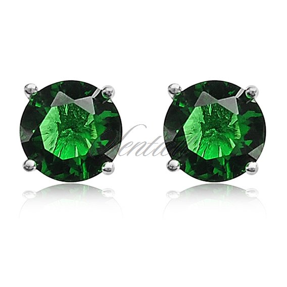 Silver (925) earrings round zirconia diameter 6mm green
