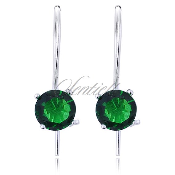 Silver (925) earrings round zirconia diameter 6mm green