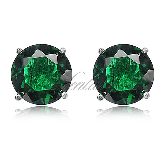 Silver (925) earrings round zirconia diameter 8mm green