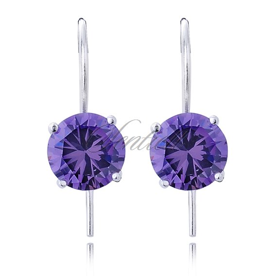 Silver (925) earrings round zirconia diameter 8mm violet
