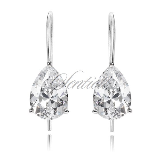 Silver (925) earrings tear-shaped white zirconia 6 x 8mm