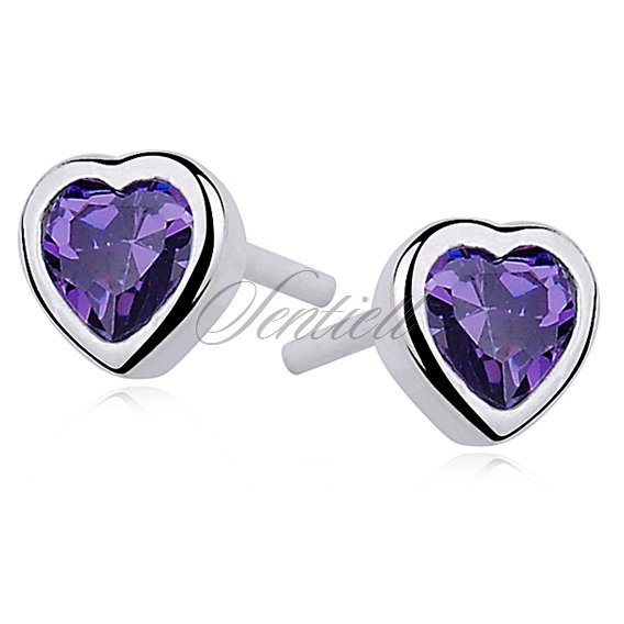 Silver (925) earrings violet zirconia hearts