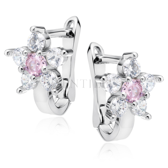 Silver (925) earrings white and light pink zirconia flower