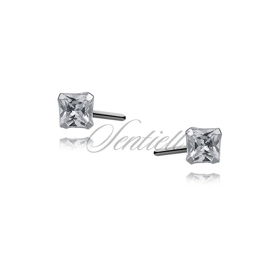 Silver (925) earrings white zirconia 3 x 3mm square