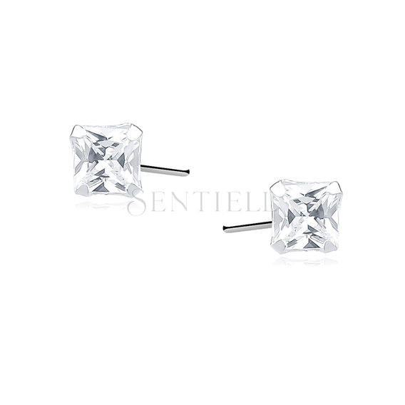 Silver (925) earrings white zirconia 4 x 4mm square