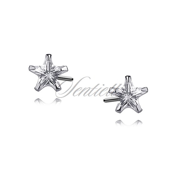 Silver (925) earrings white zirconia 5 x 5mm stars
