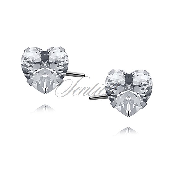 Silver (925) earrings white zirconia 6 x 6mm hearts