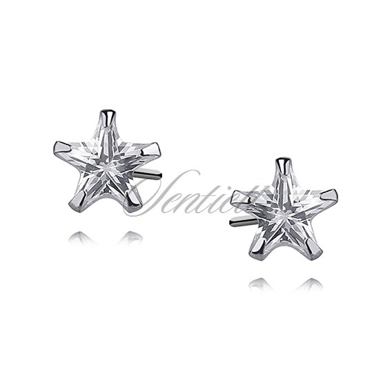 Silver (925) earrings white zirconia 6 x 6mm stars
