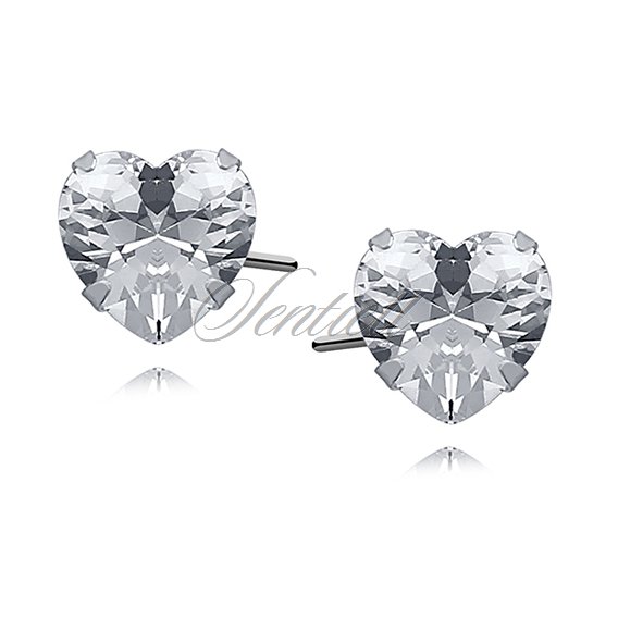 Silver (925) earrings white zirconia 7 x 7mm hearts