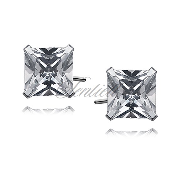 Silver (925) earrings white zirconia 7 x 7mm square