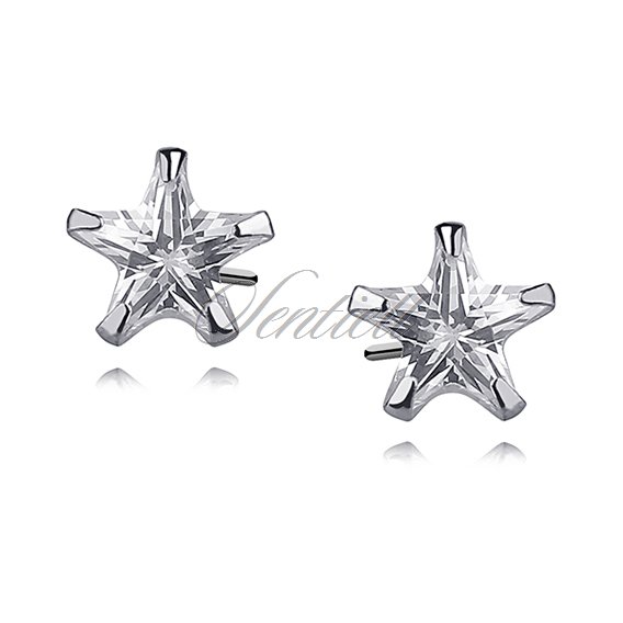 Silver (925) earrings white zirconia 7 x 7mm stars