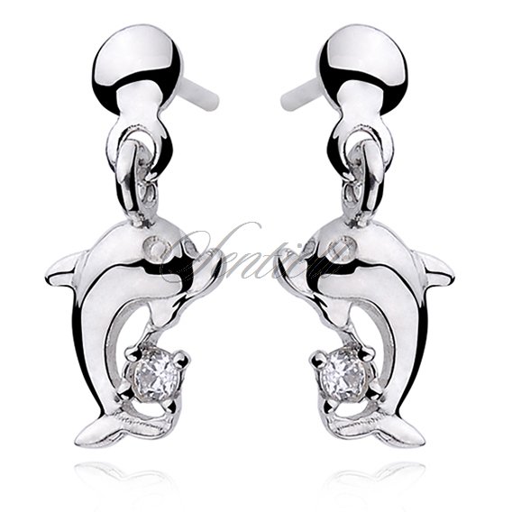 Silver (925) earrings white zirconia dolphines