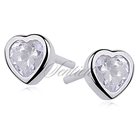 Silver (925) earrings white zirconia hearts