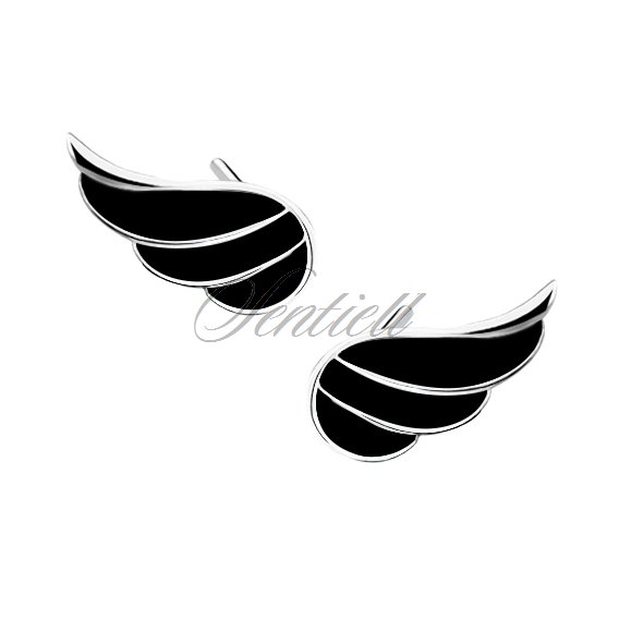 Silver (925) earrings - wings with black enamel