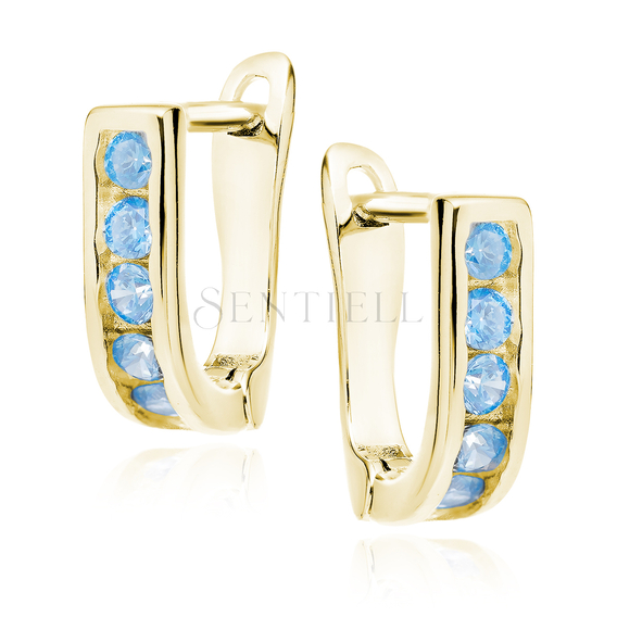 Silver (925) earrings with aquamarine zirconia, gold-plated