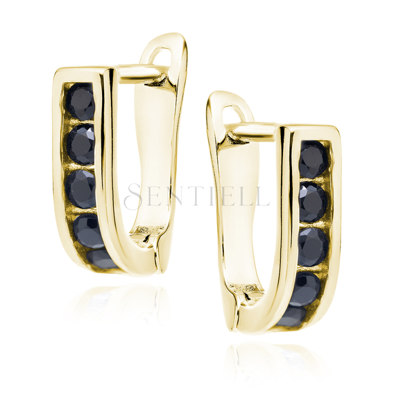 Silver (925) earrings with black zirconia, gold-plated