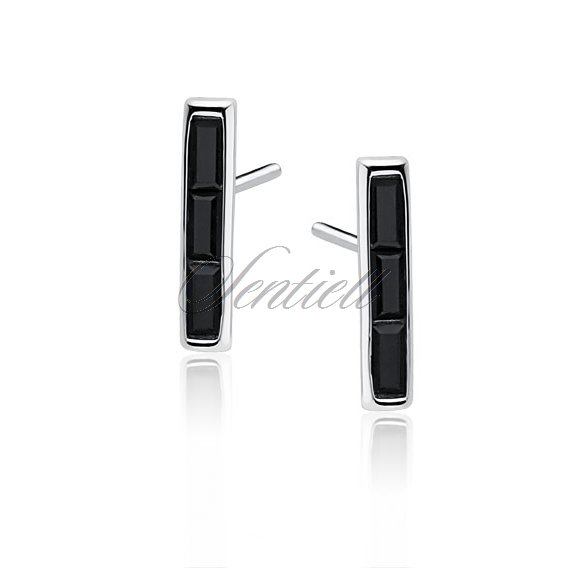 Silver (925) earrings with black zirconia - rectangle