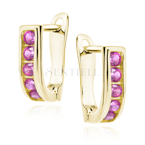 Silver (925) earrings with pink zirconia, gold-plated
