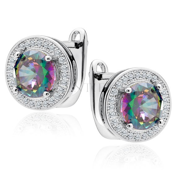 Silver (925) earrings with round multicolor zirconia