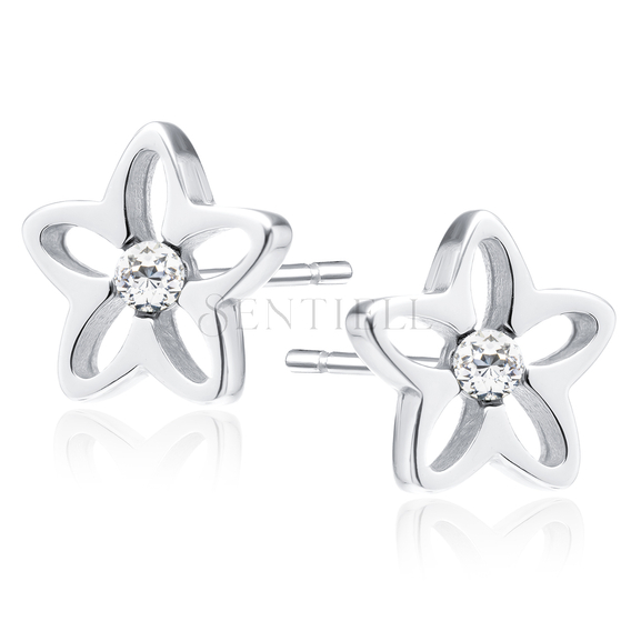 Silver (925) earrings with white zirconia flowers