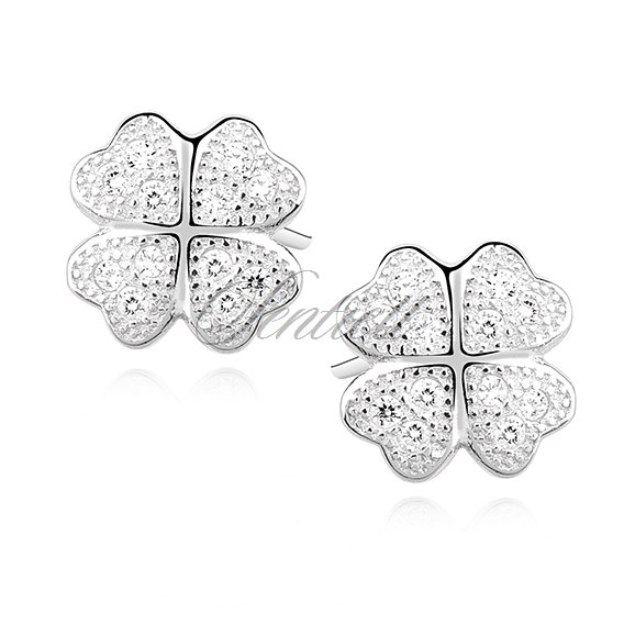 Silver (925) earrings with white zirconia - koniczynki