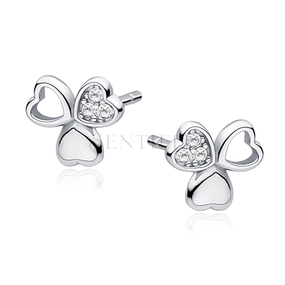Silver (925) earrings with white zirconias - clovers