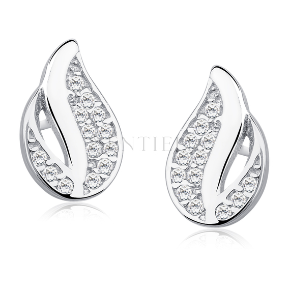 Silver (925) elegant earrings - flame with zirconia