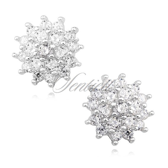 Silver (925) elegant earrings - flowers with white zirconia